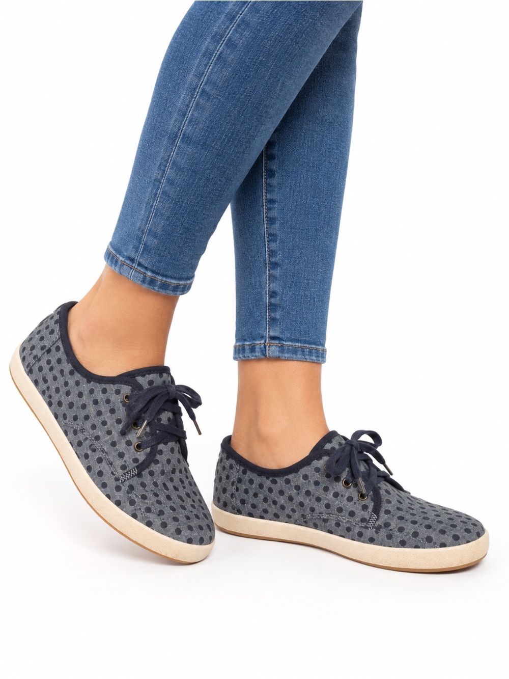 Toms Size 7 Women's Casual Navy Blue Polka Dot Lace-Up Sneakers